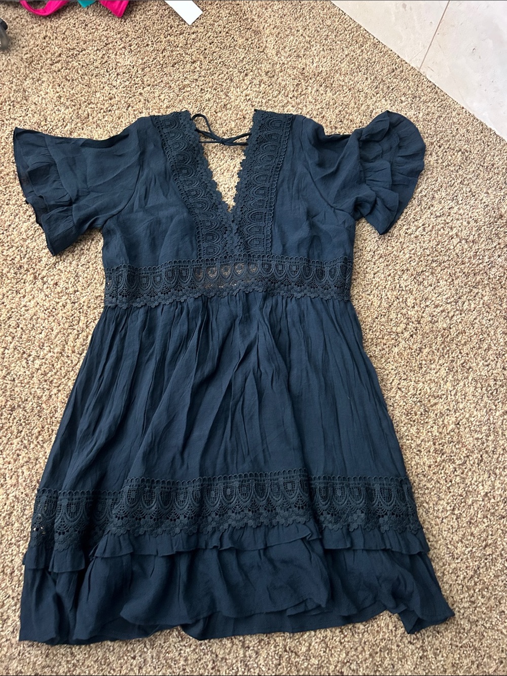 Nordstrom Navy Lace Trim V-Neck Mini Dress